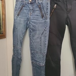 American Eagle Super Stretch Zipper Super Low Jegging-Blue/Sz 2 Black Sz 0